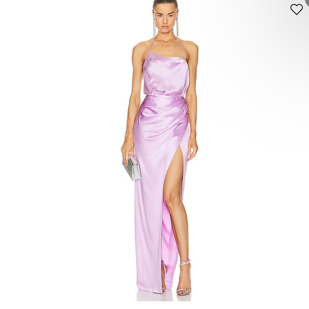 Satin Halter Backless Evening Gown in Lilac